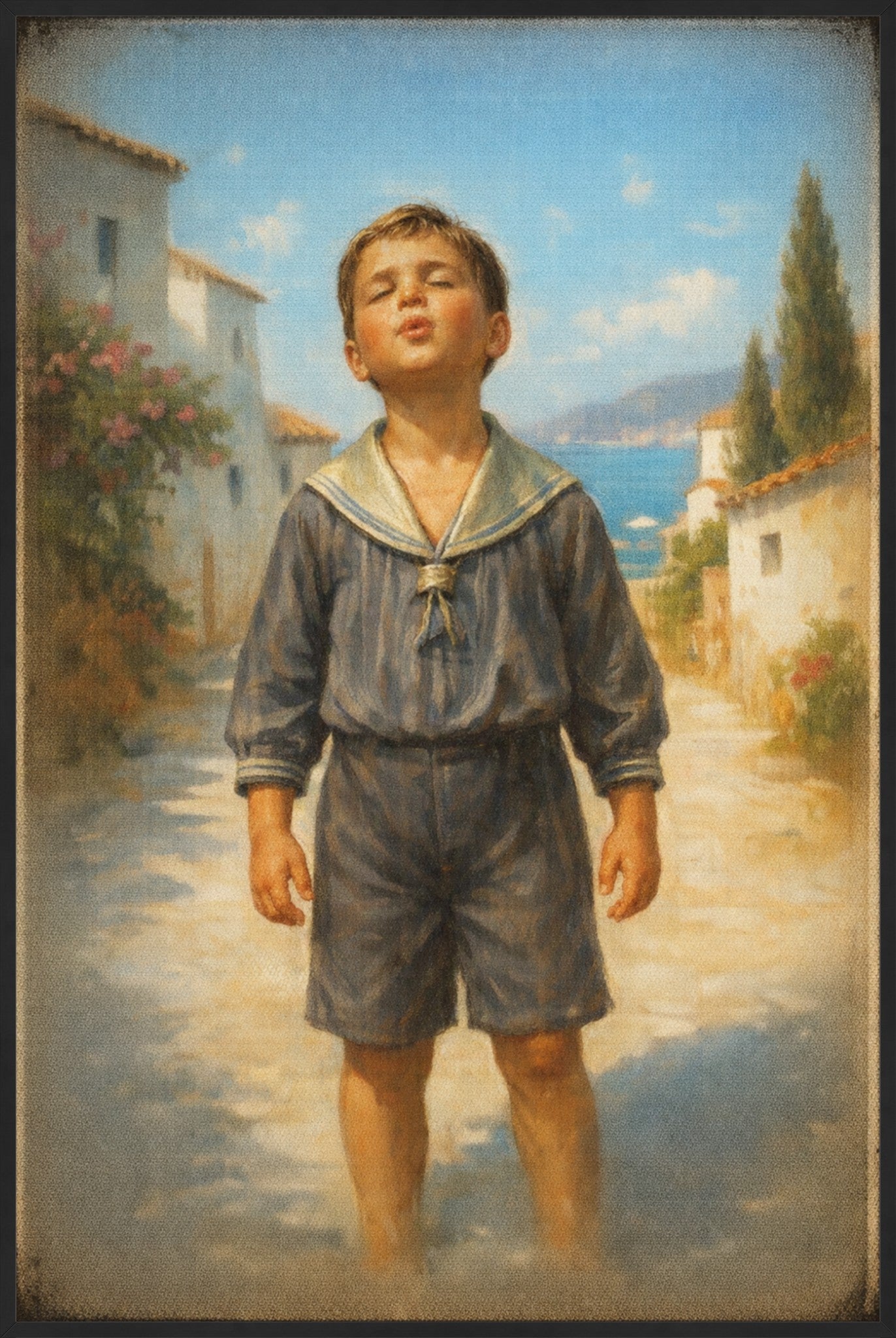 Boy Beneath the Blue Sky -Nostalgic Childhood Art