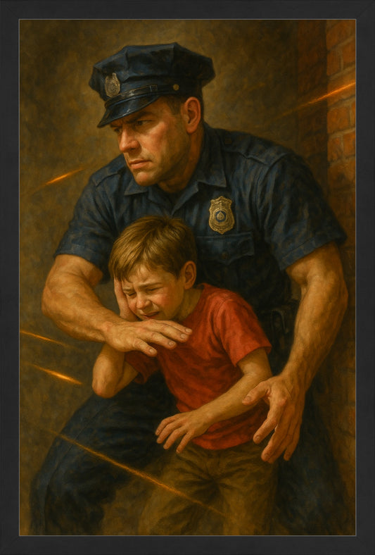 Bravery in the Line of Fire – Police Hero Painting (Fine Art Print)