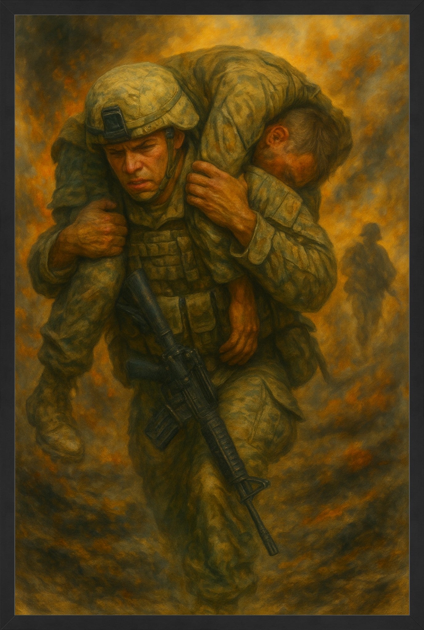 Valor Under Fire – Military Hero Painting (Fine Art Print)