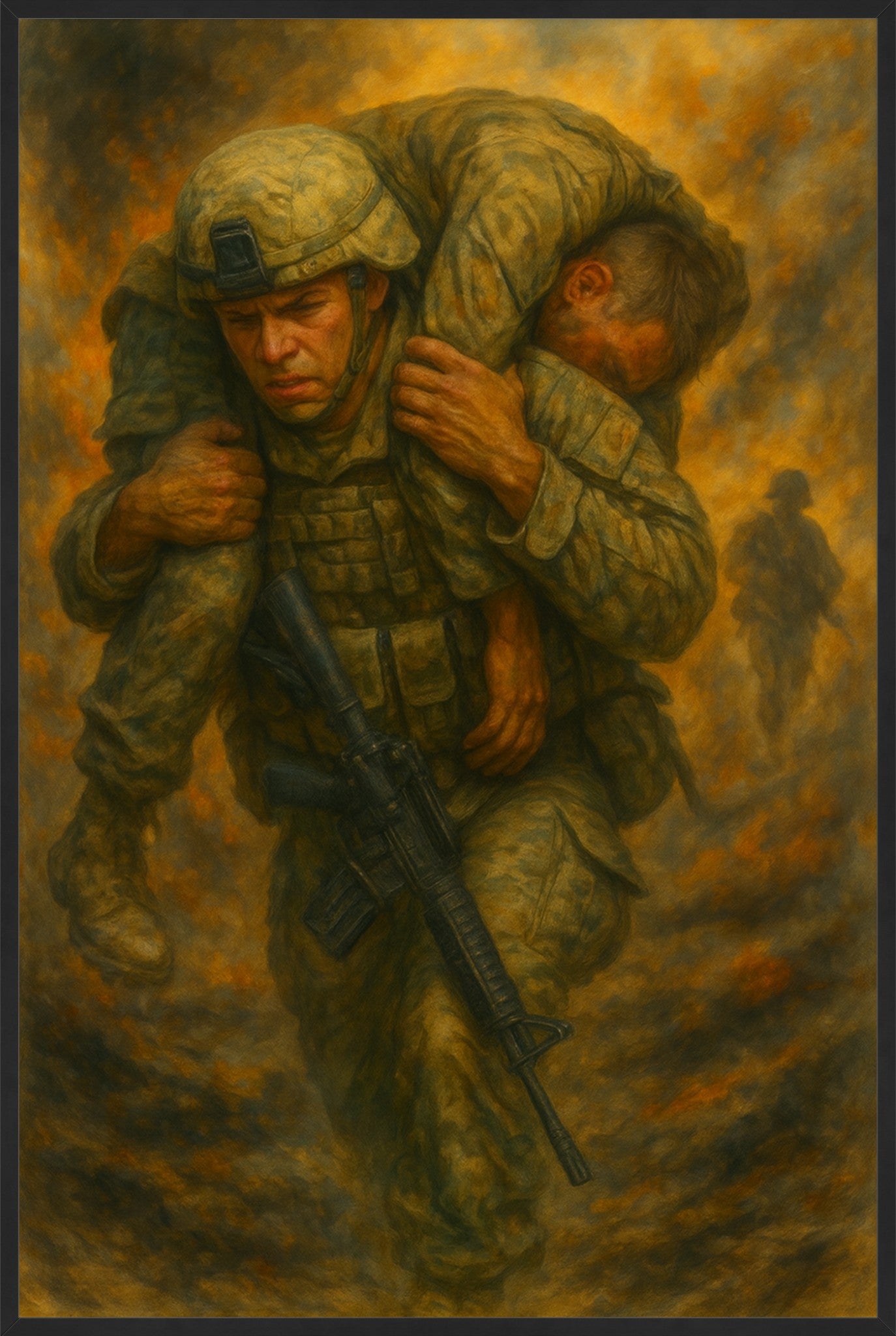 Valor Under Fire – Military Hero Painting (Fine Art Print)