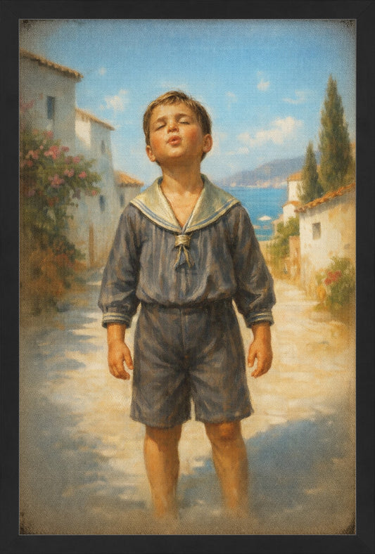 Boy Beneath the Blue Sky -Nostalgic Childhood Art