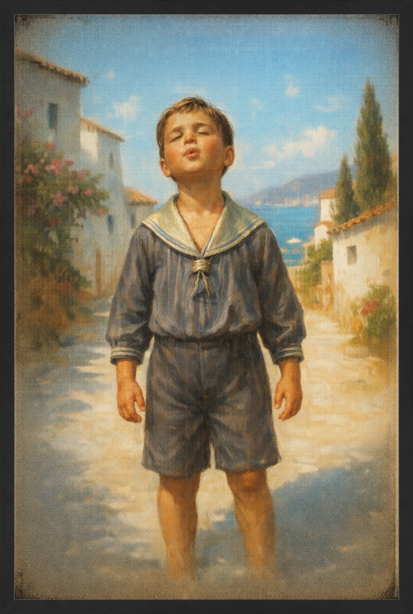 Boy Beneath the Blue Sky -Nostalgic Childhood Art