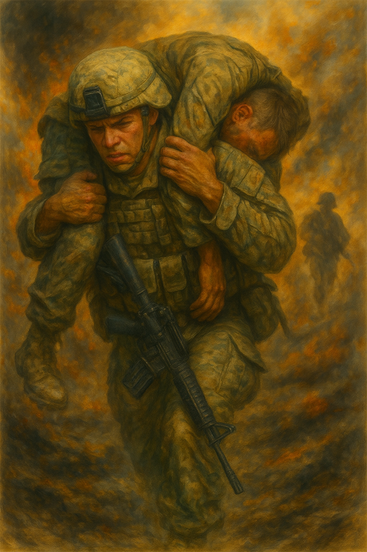 Valor Under Fire – Military Hero Painting (Fine Art Print)